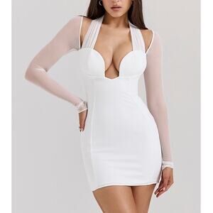 House of CB Holly White Plunge Mini Dress Size M Medium